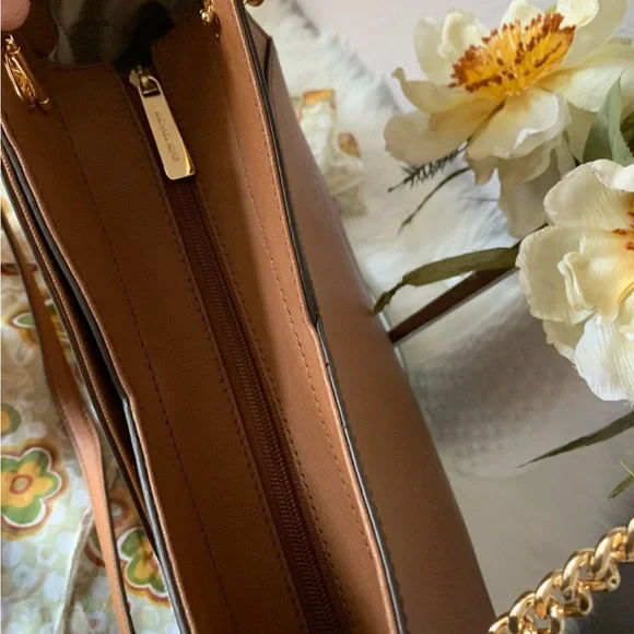 Michael Kors Brown Leather Tote with Gold Accents - Picture 3 of 10